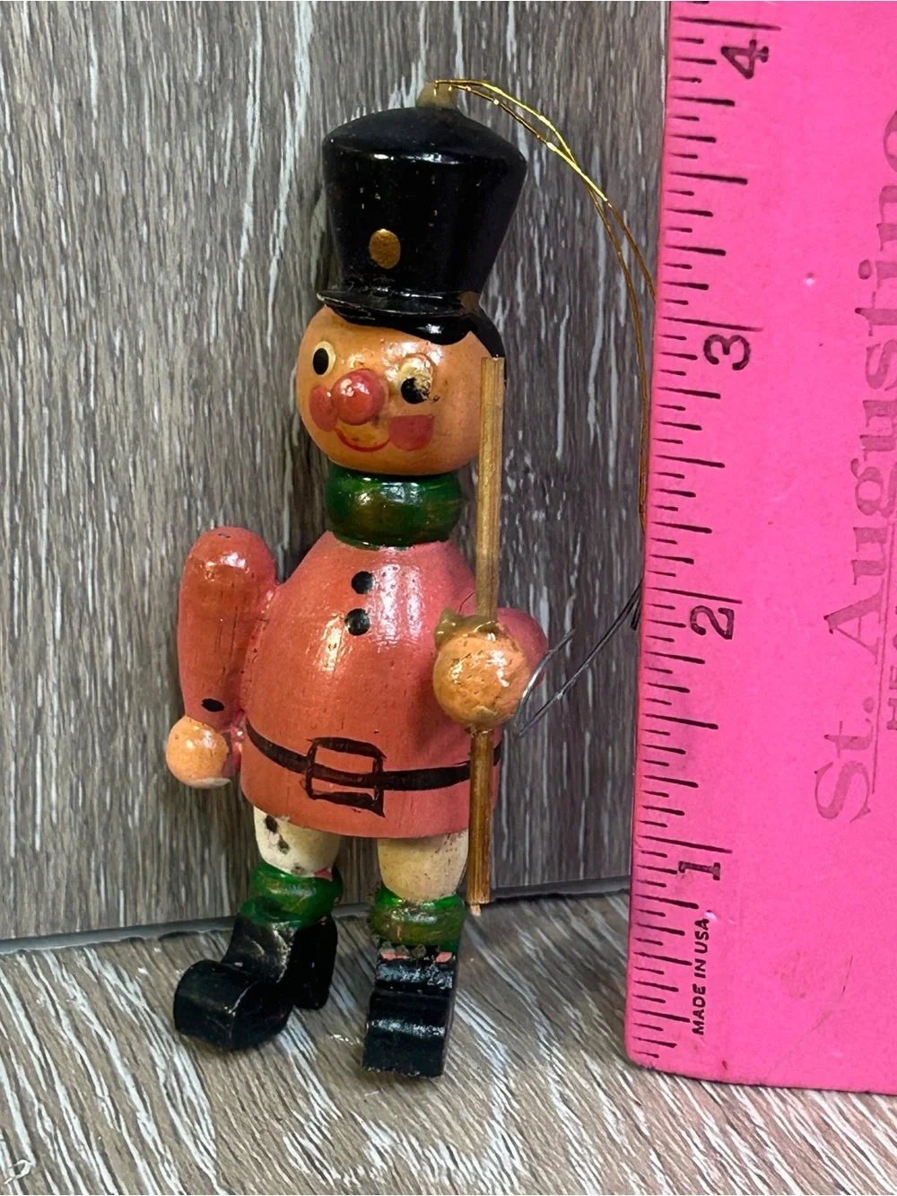 Vintage Wooden Toy Soldier Christmas Ornament Hand Painted German Style ~3.5